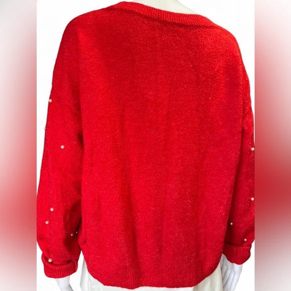H&M Red Crewneck Sweater with Pearl Accents - Picture 4 of 4